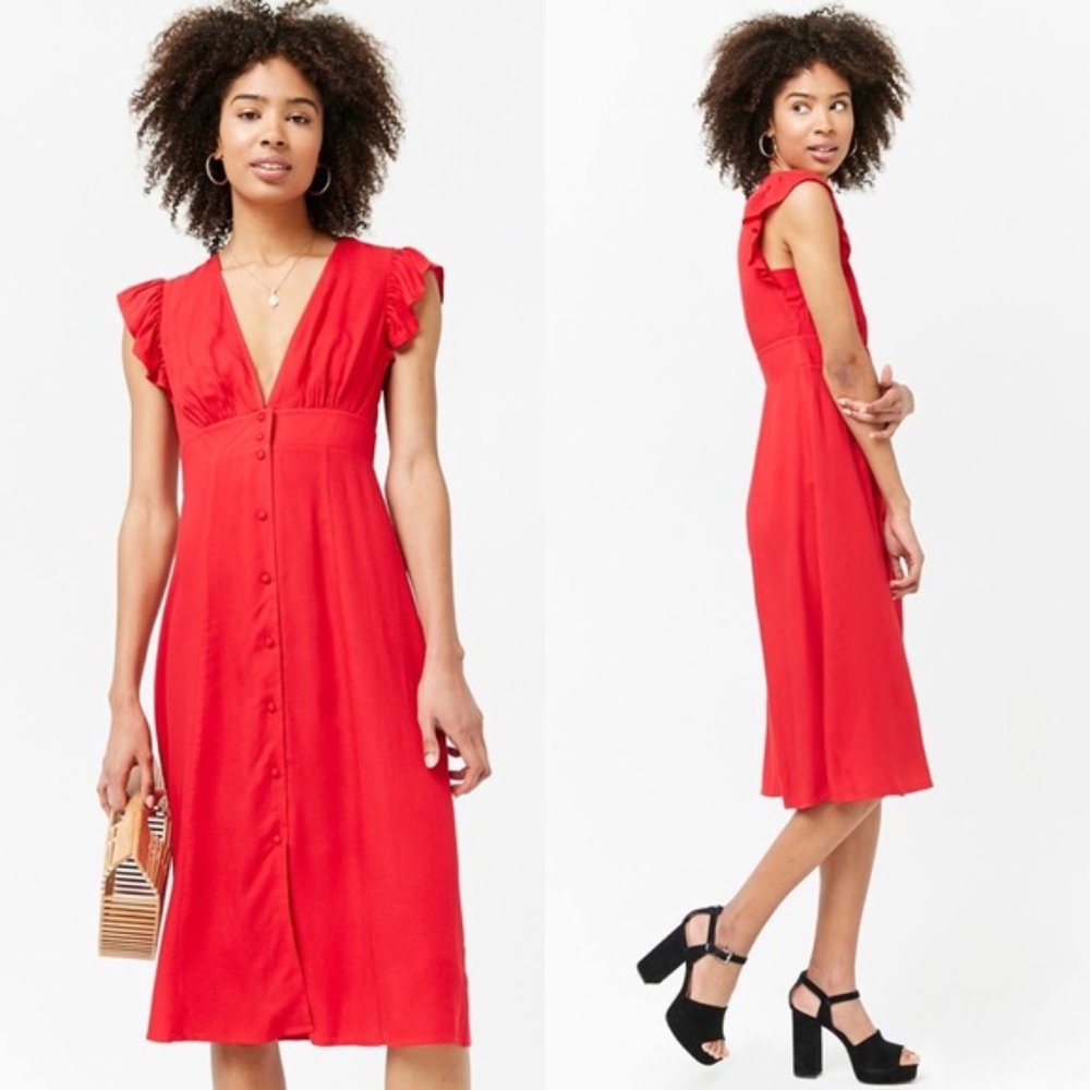 NWT Forever 21 Ruby Red Button Flutter Midi Dress